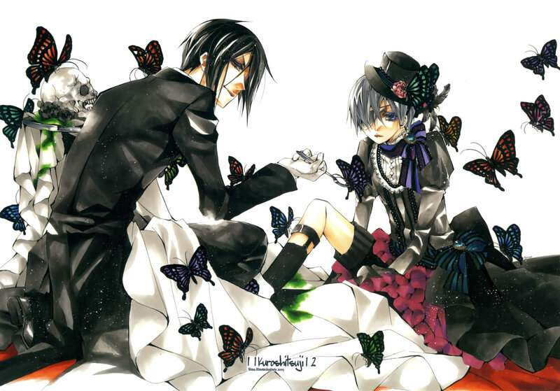 Two Anime Characters with Butterflies — Black