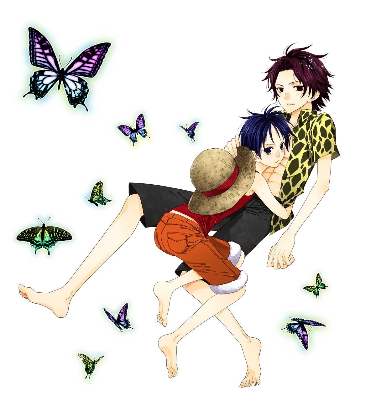 Two anime characters with butterflies
