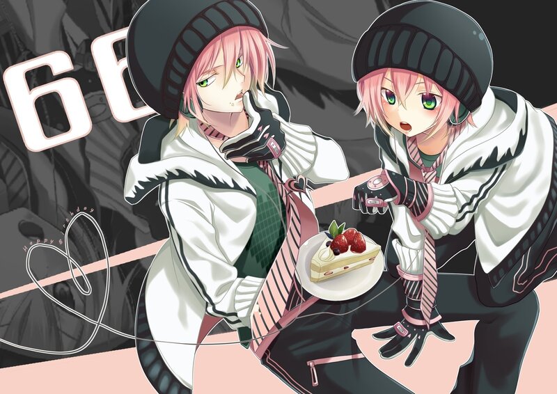Two anime characters with cake