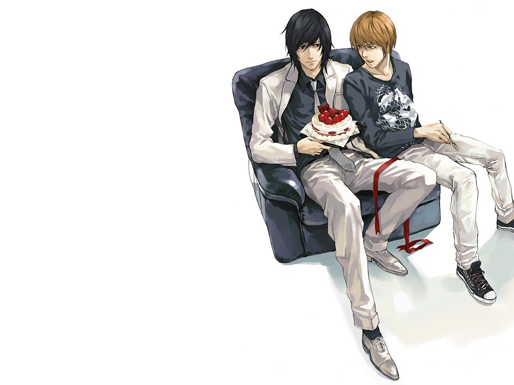 Two anime characters with cake