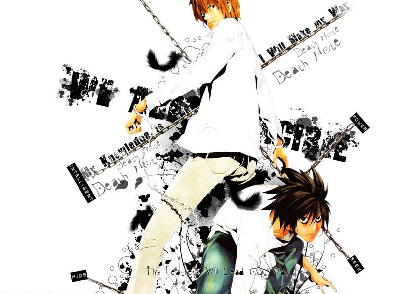 Two Anime Characters with Chains — White