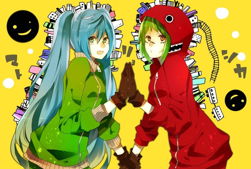 Two anime characters with colorful hair