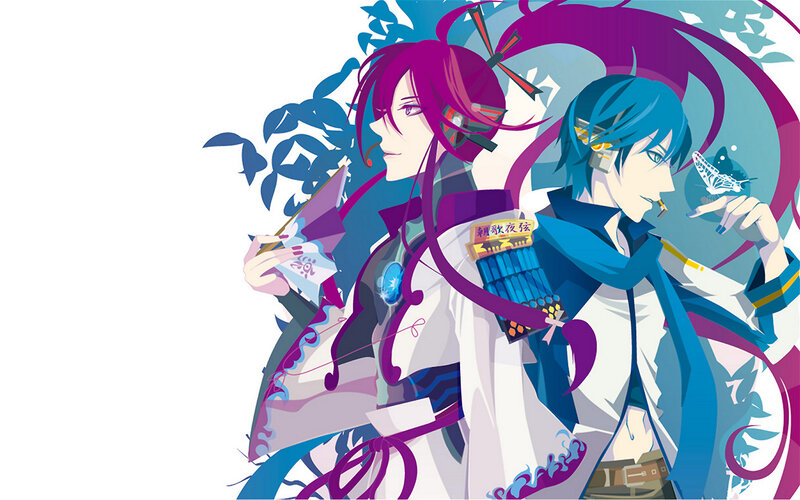 two anime characters with colorful hair