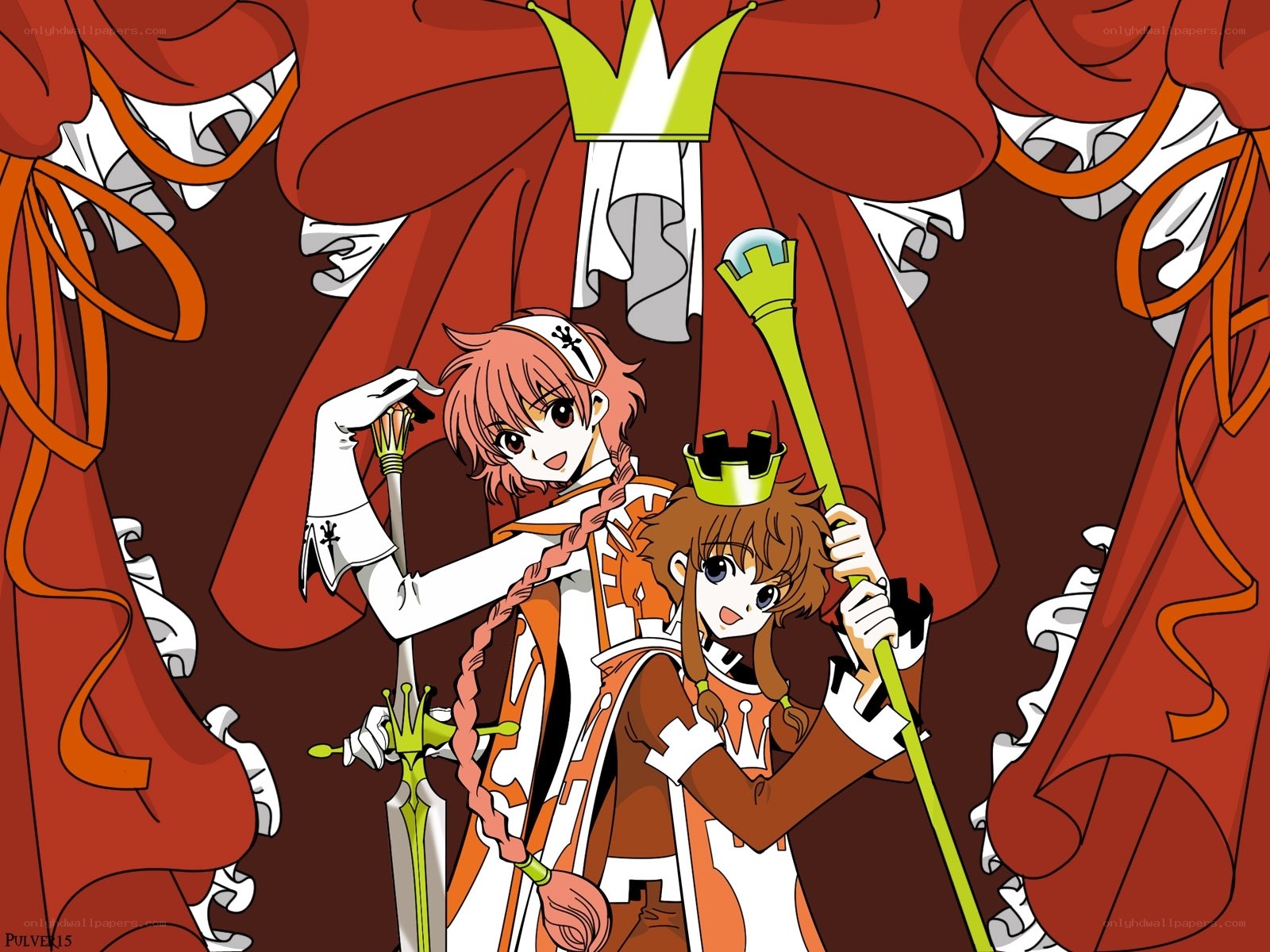 Two anime characters with crowns