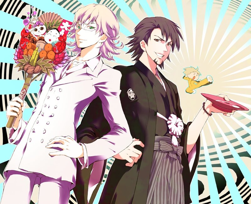 Two anime characters with festive items