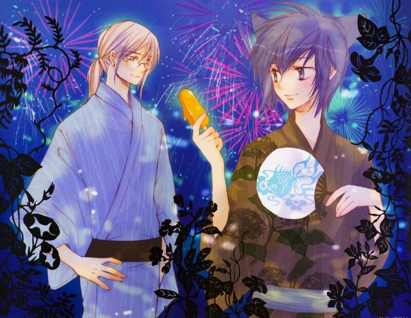 Two anime characters with fireworks