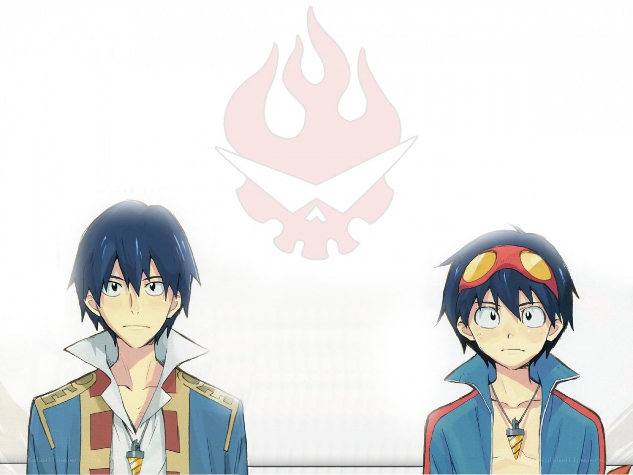 Two anime characters with flame symbol