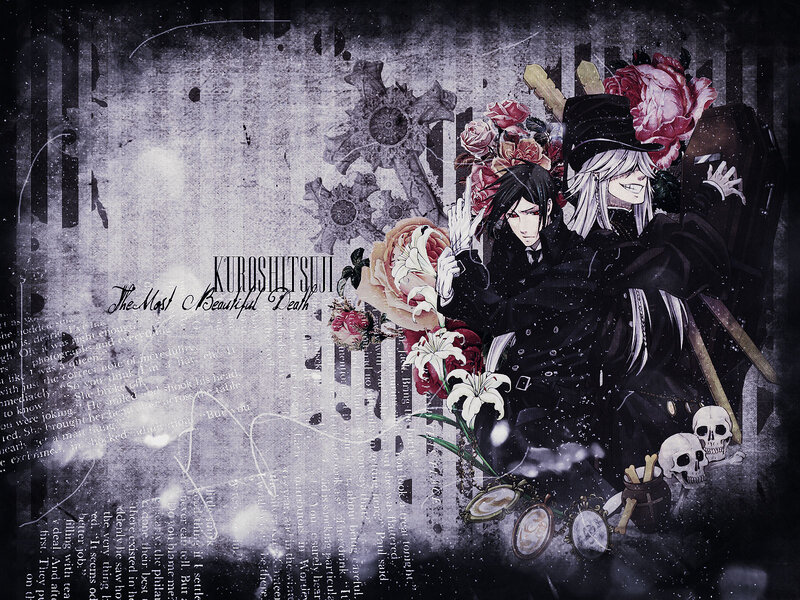 Two Anime Characters with Flowers — Black