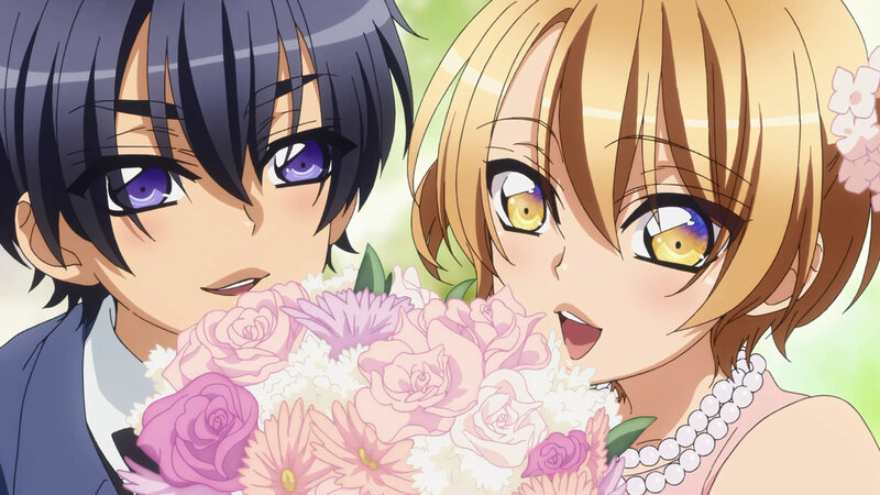 Two Anime Characters with Flowers — Pink, Romantic