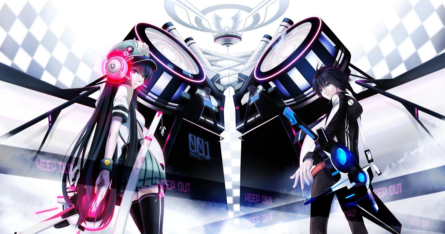 Two anime characters with futuristic weapons
