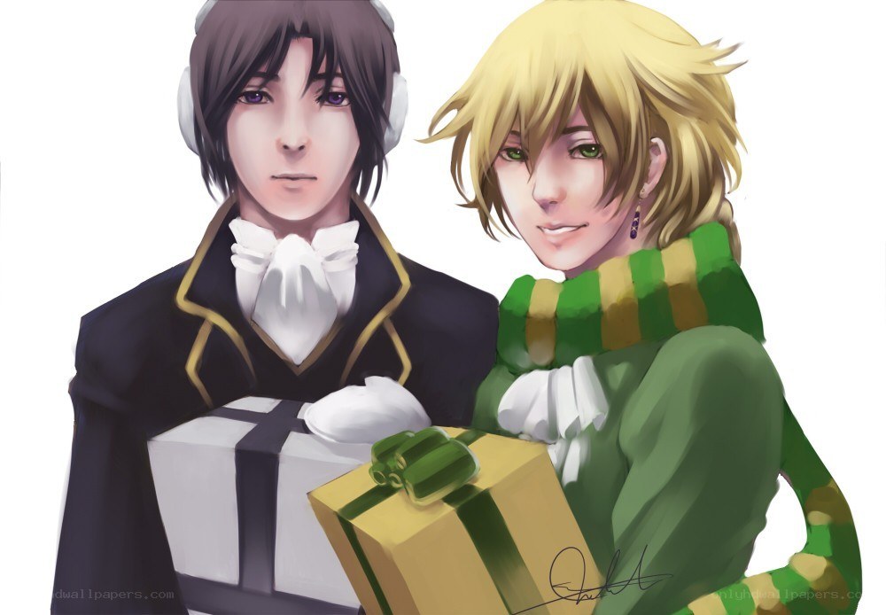 two anime characters with gifts