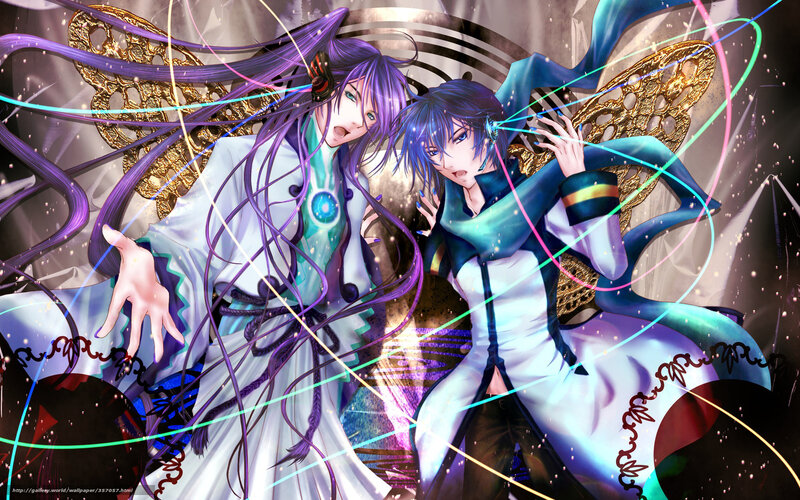 Two anime characters with glowing lines