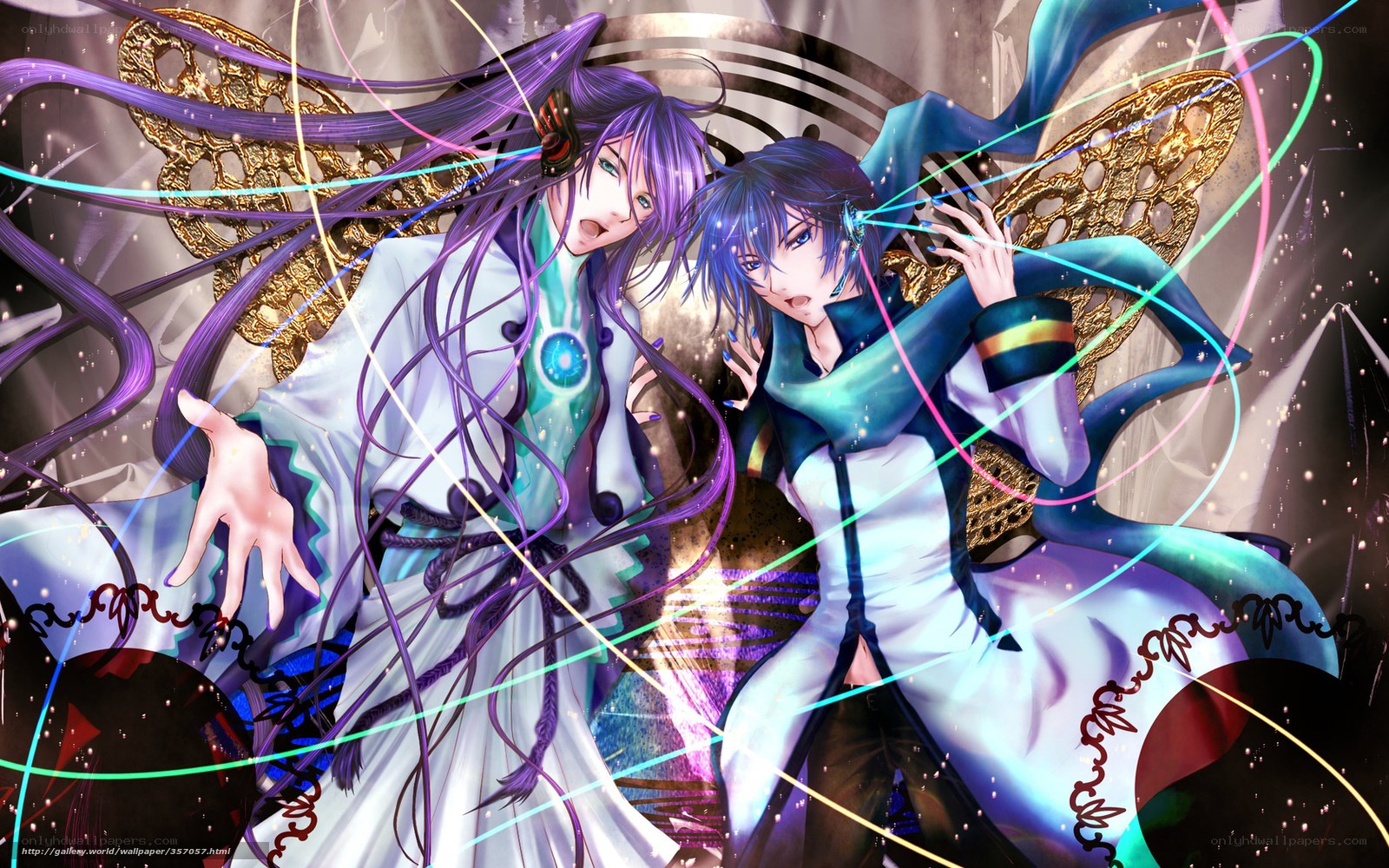 Two anime characters with glowing lines