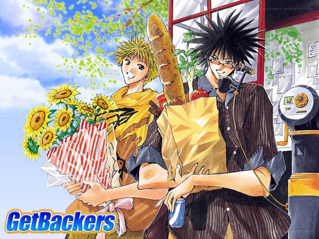 Two anime characters with groceries