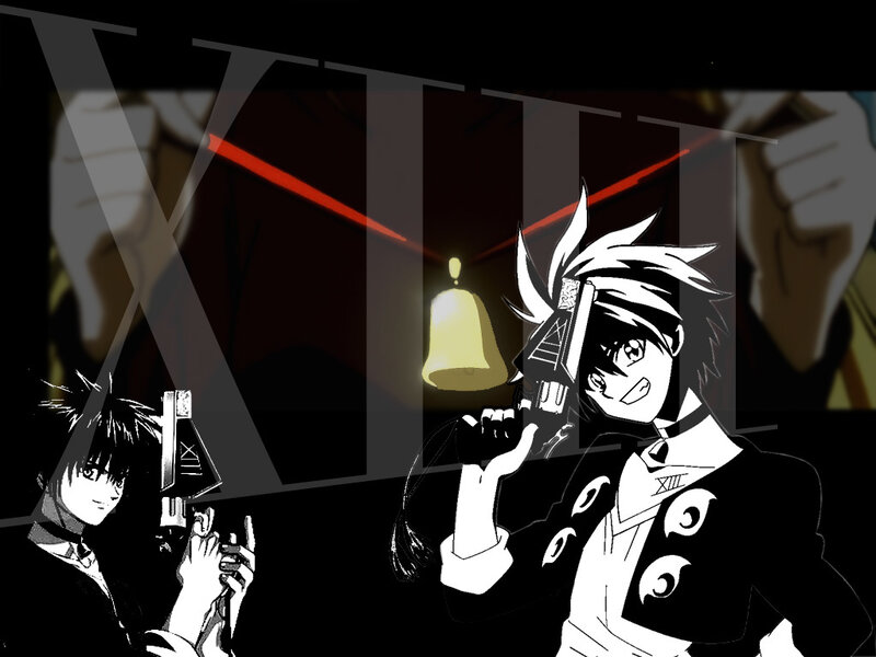 Two Anime Characters with Guns — Black