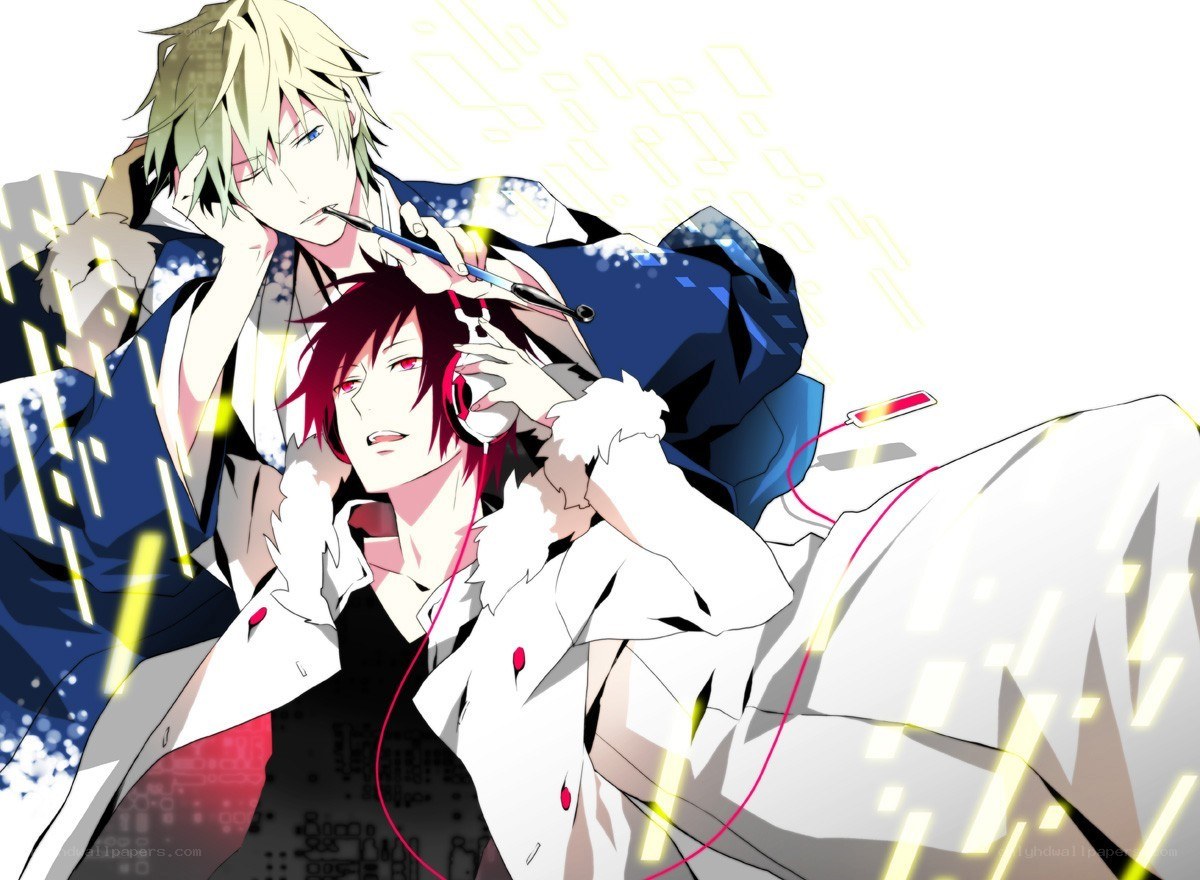 Two anime characters with headphones