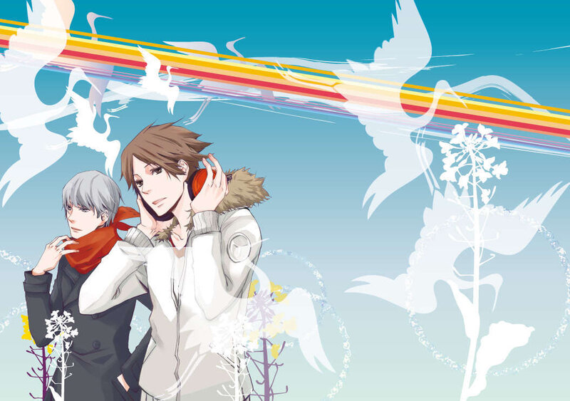 Two anime characters with headphones