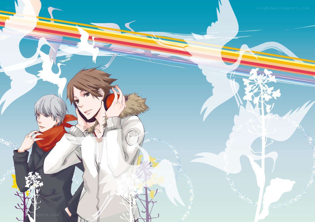 Two anime characters with headphones