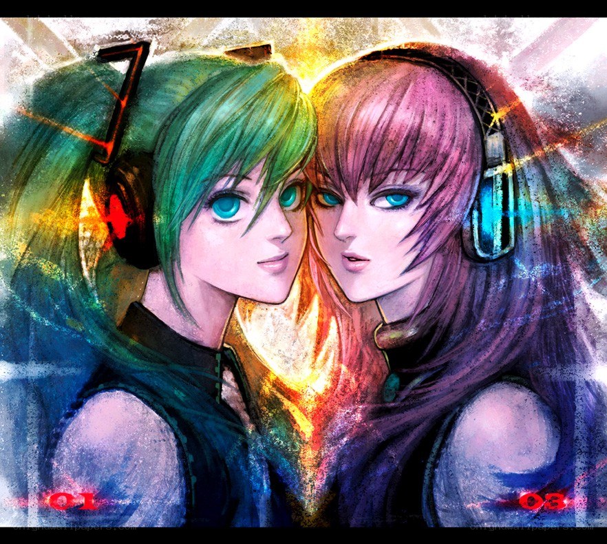 Two anime characters with headphones