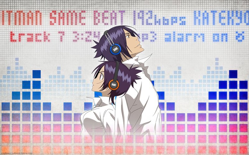 Two Anime Characters with Headphones — White