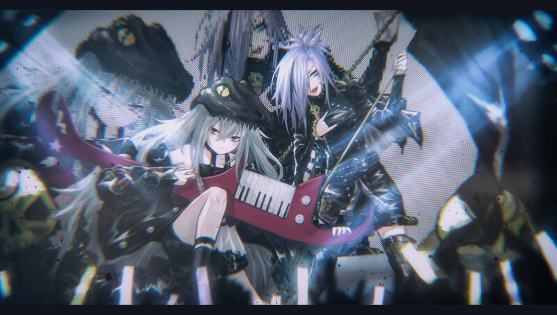 Two Anime Characters with Instruments — Black