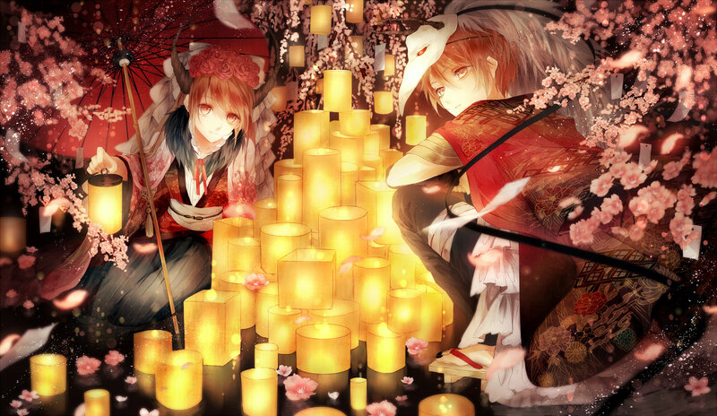 Two Anime Characters with Lanterns