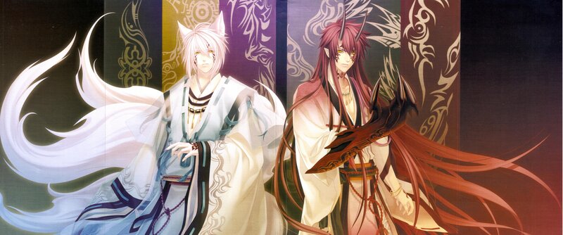 Two anime characters with long hair