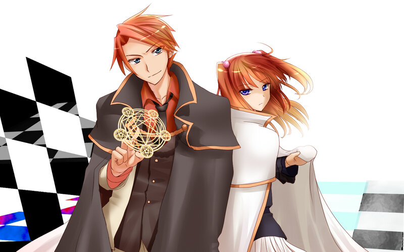 two anime characters with magic circle