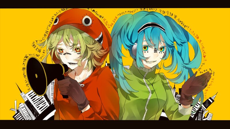 Two anime characters with megaphone