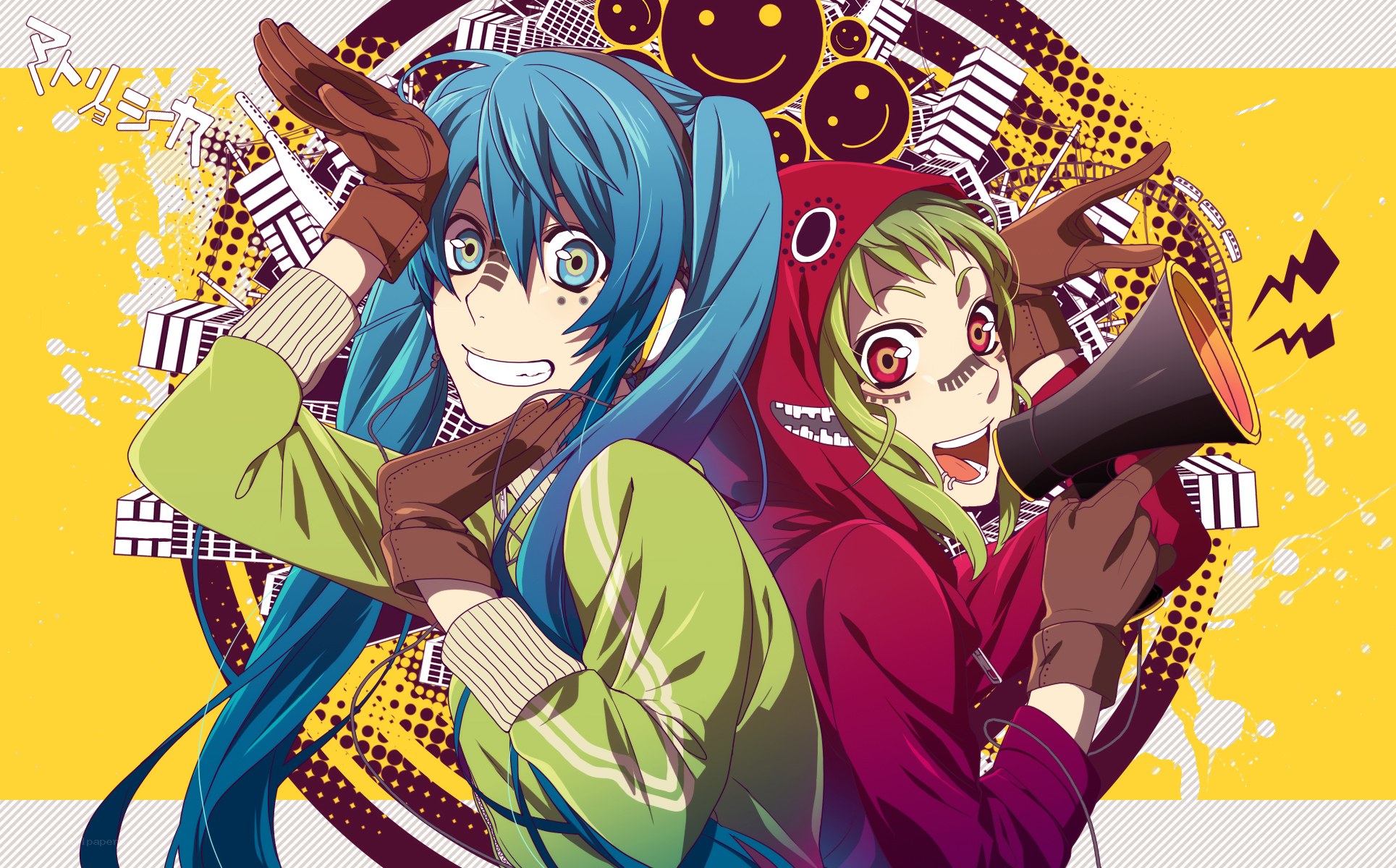 Two anime characters with megaphone
