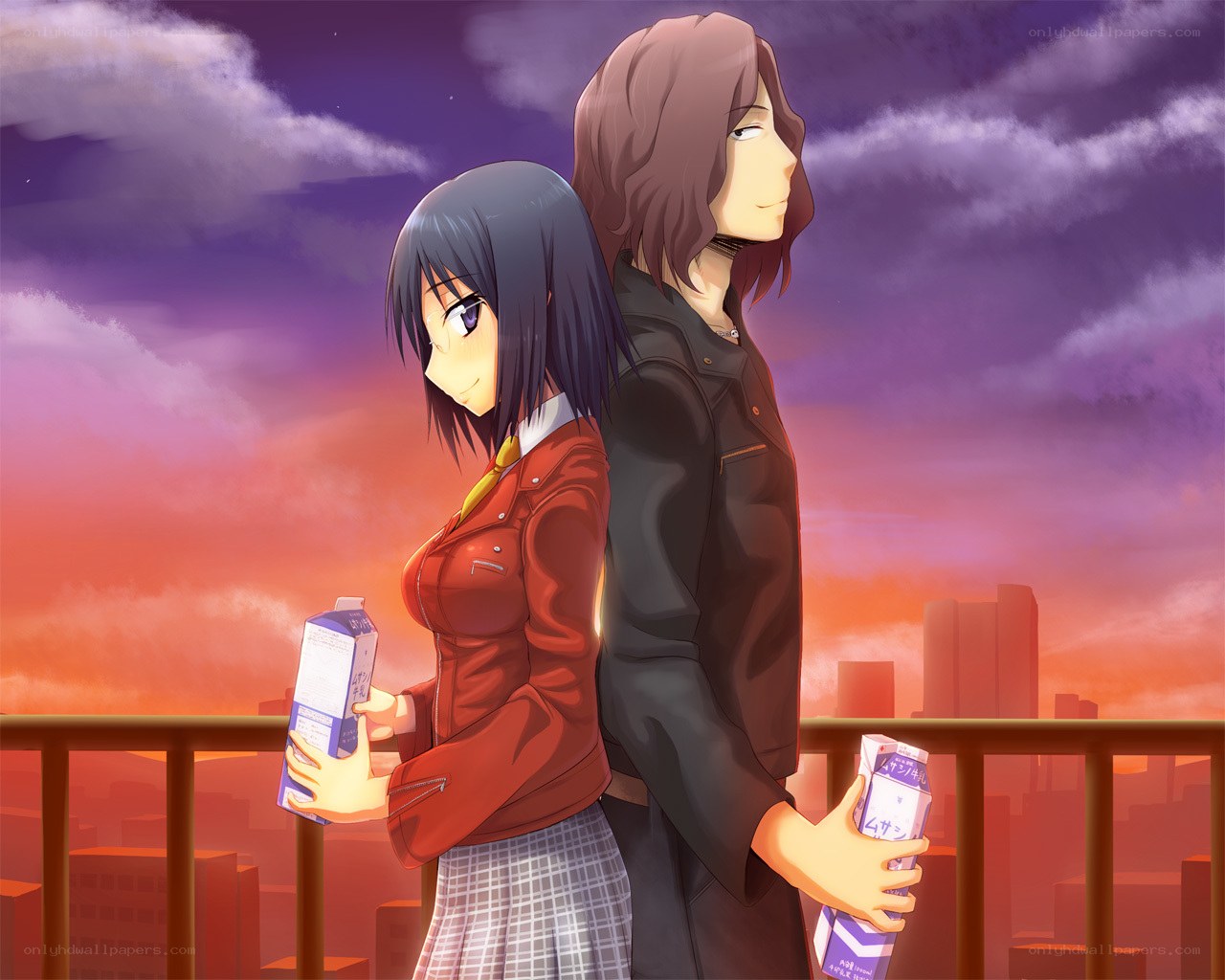 Two anime characters with milk cartons