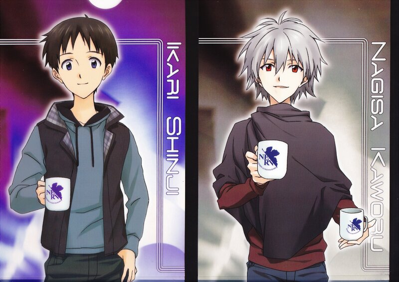 Two anime characters with mugs