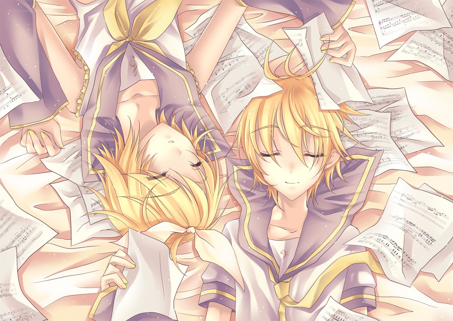 Two anime characters with music sheets