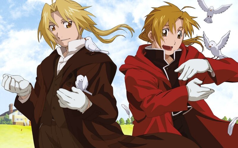 Two anime characters with pigeons