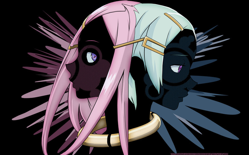 two anime characters with pink and blue hair