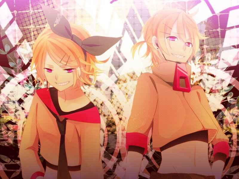 Two anime characters with pink eyes