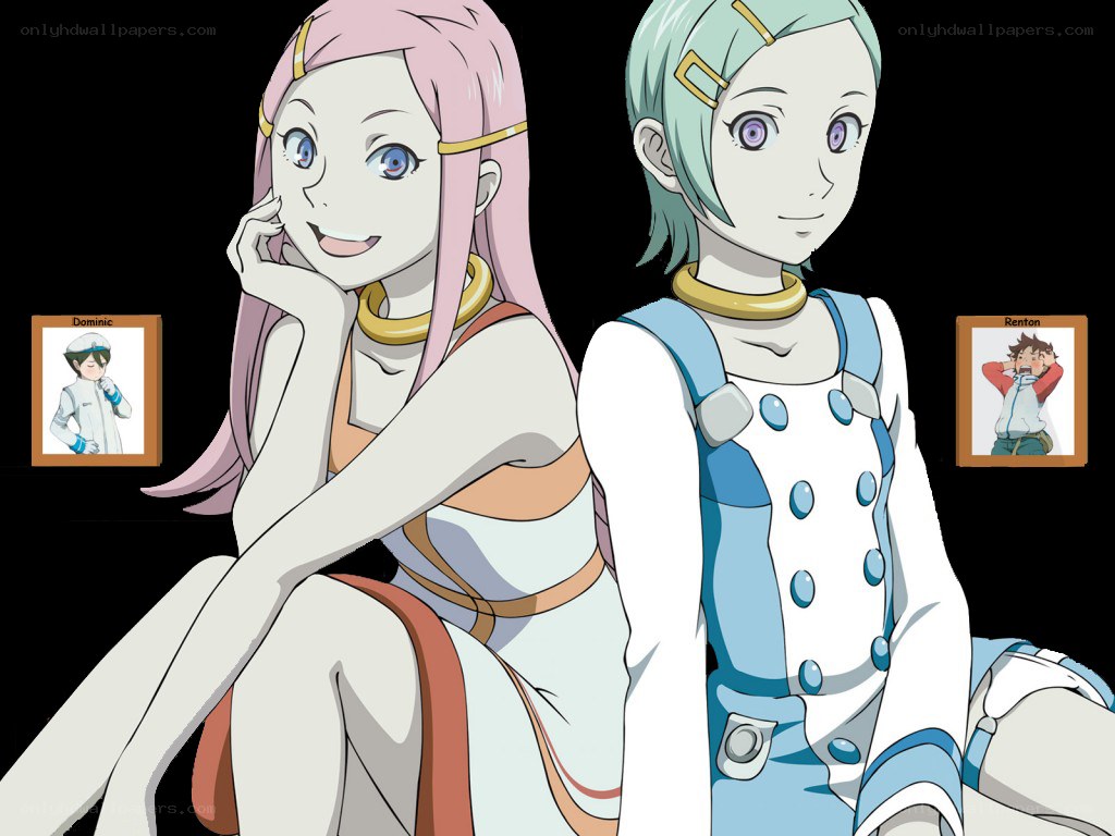 two anime characters with portraits