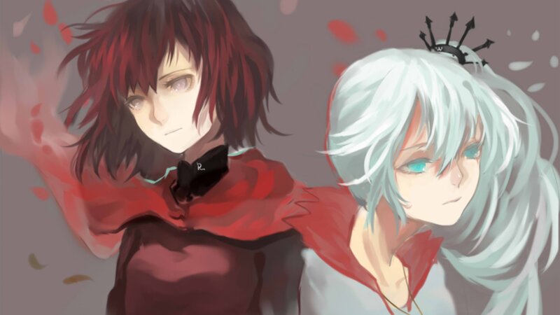 Two anime characters with red and white hair