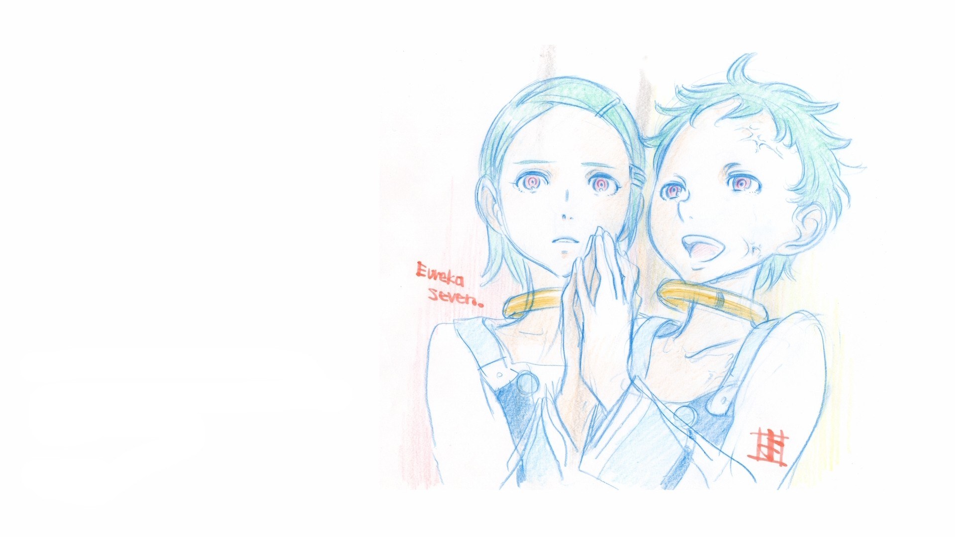 Two anime characters with red eyes