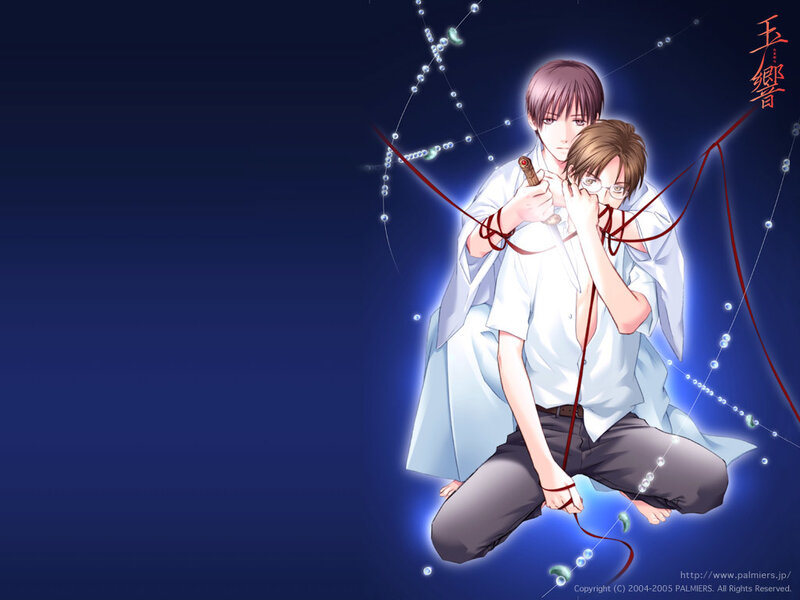 Two anime characters with red string