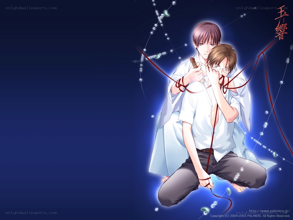 Two anime characters with red string
