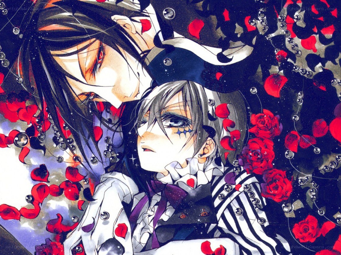 two anime characters with roses