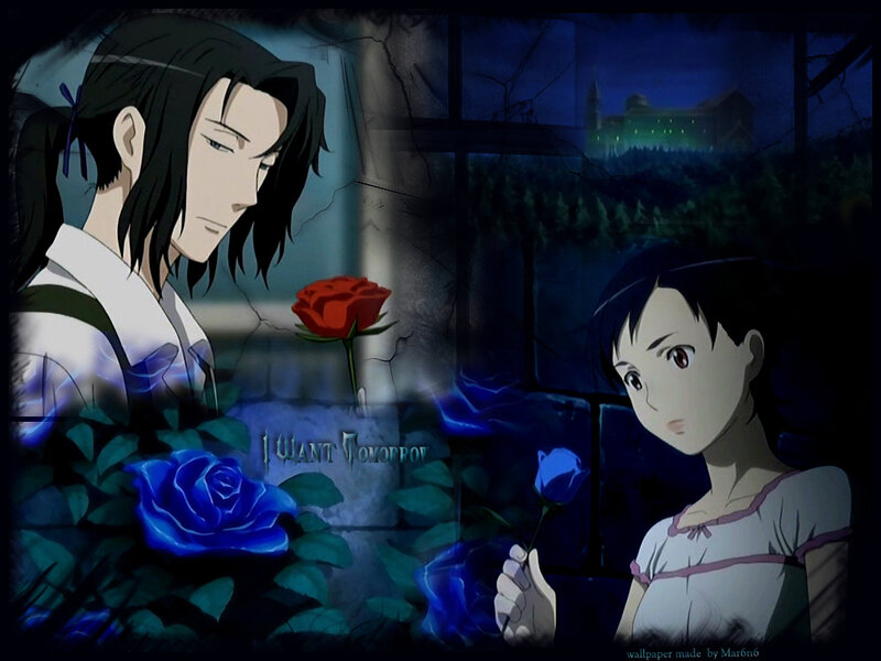 Two Anime Characters with Roses — Blue