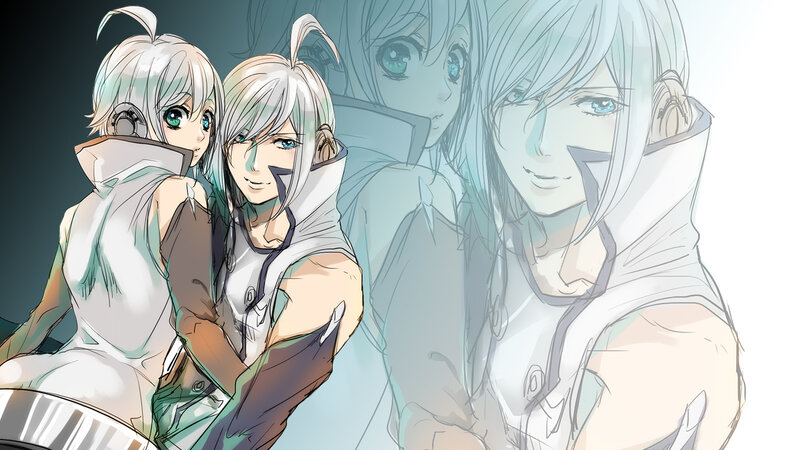 two anime characters with silver hair
