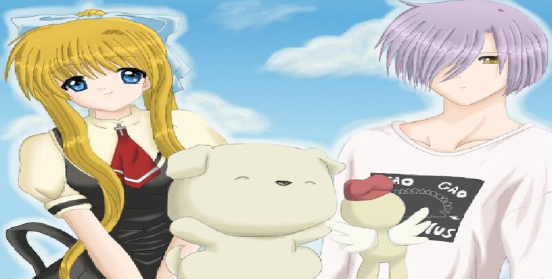 Two Anime Characters with Stuffed Animals
