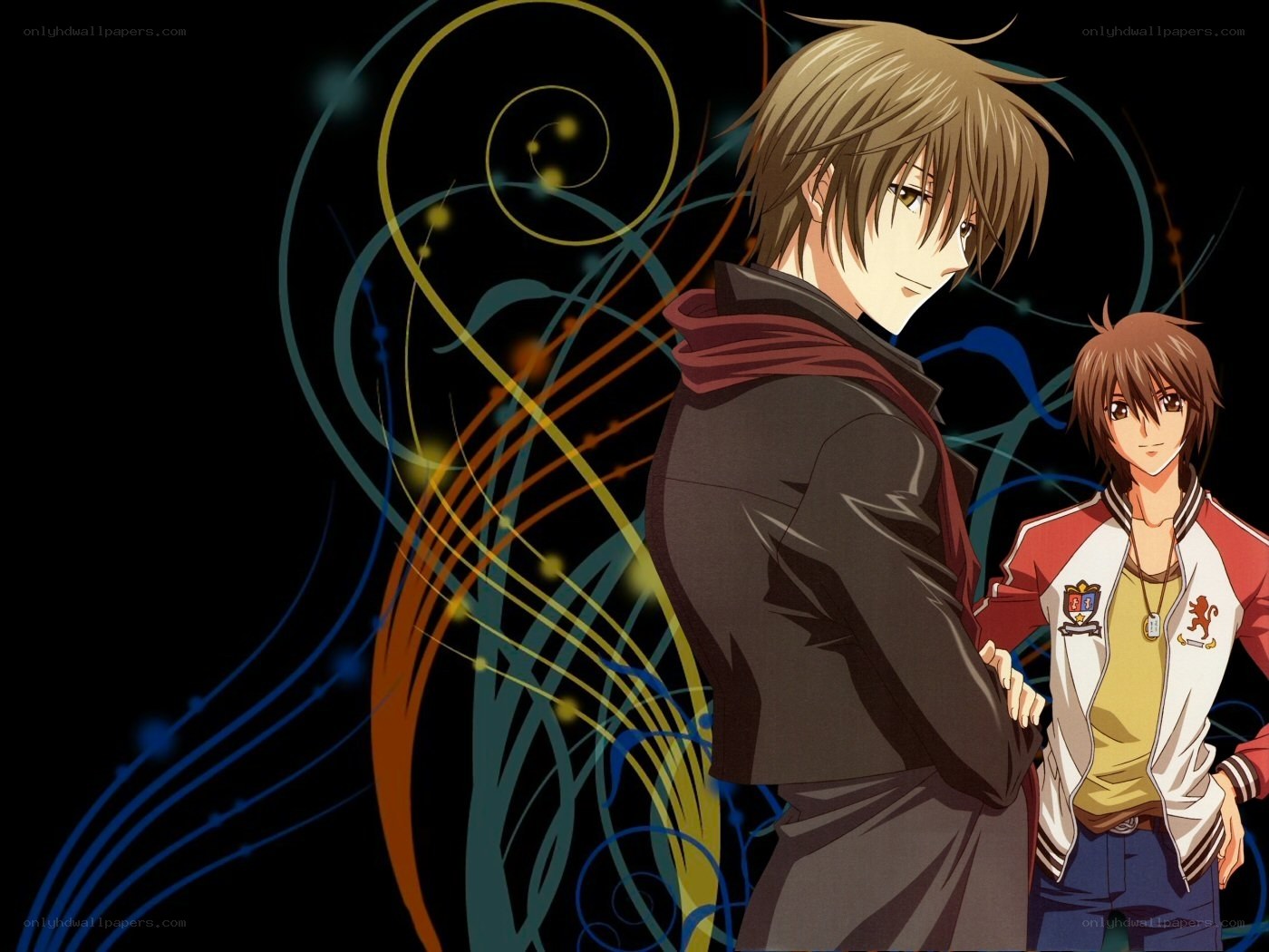 two anime characters with swirls