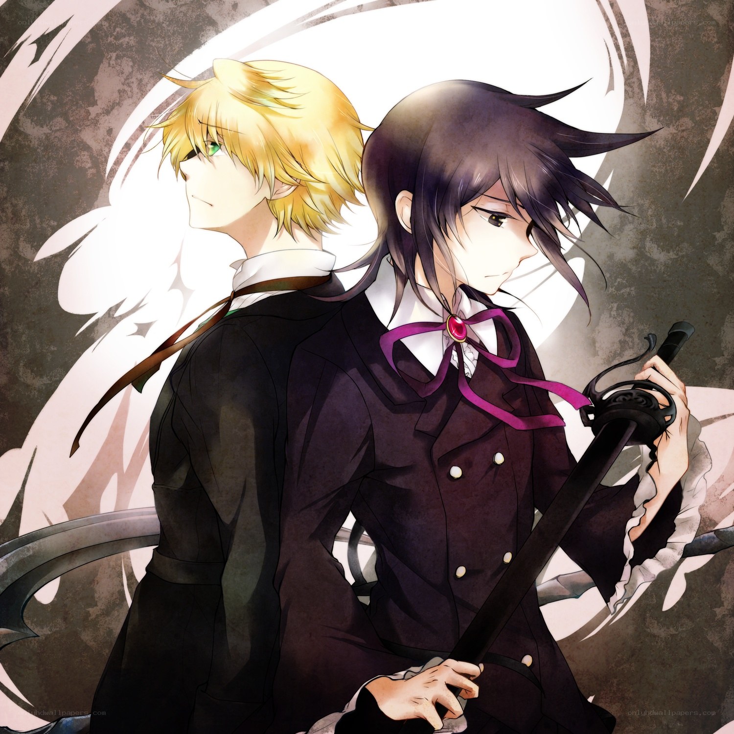 two anime characters with swords