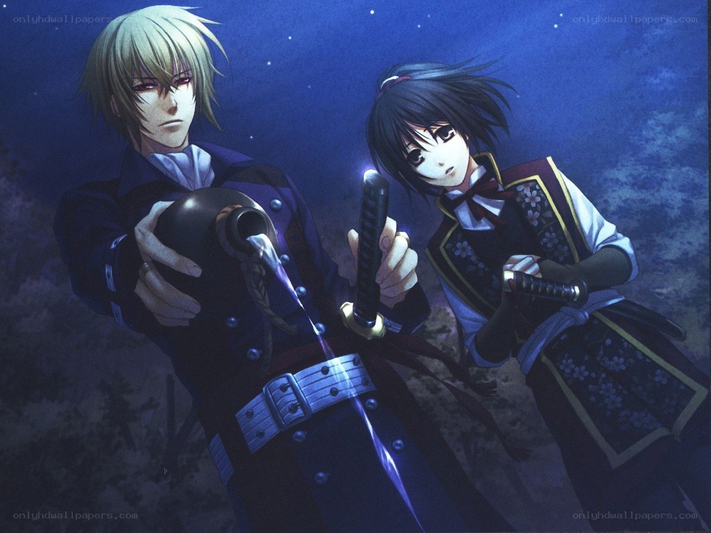 Two anime characters with swords