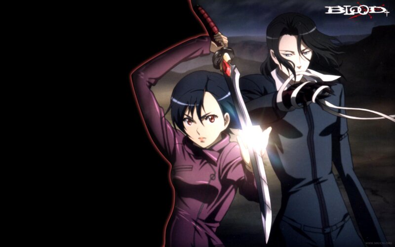 Two Anime Characters with Swords — Black, Dramatic, Night, Dark Background