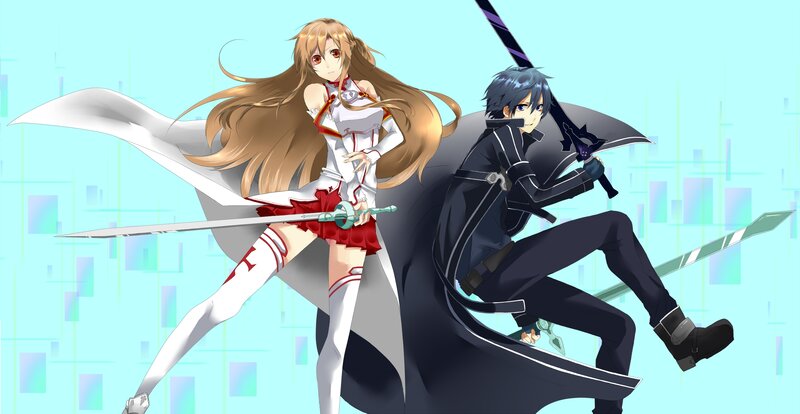 Two Anime Characters with Swords — Blue, Dramatic, Cloaks